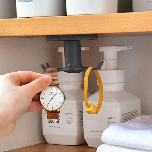 2Pcs 360 °Rotation Utility Hooks,Under Cabinet Kitchen Hooks,Storage Shelf