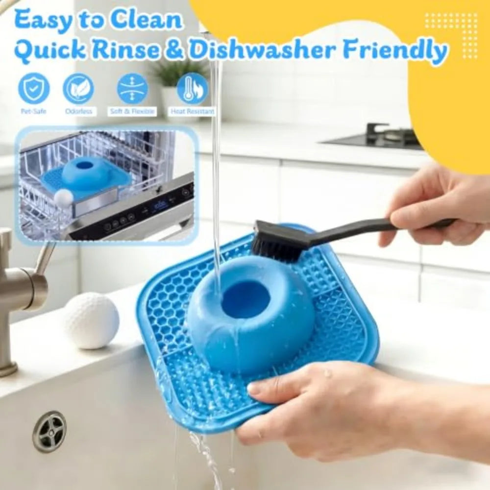 Blue slow feeder lick bowl
