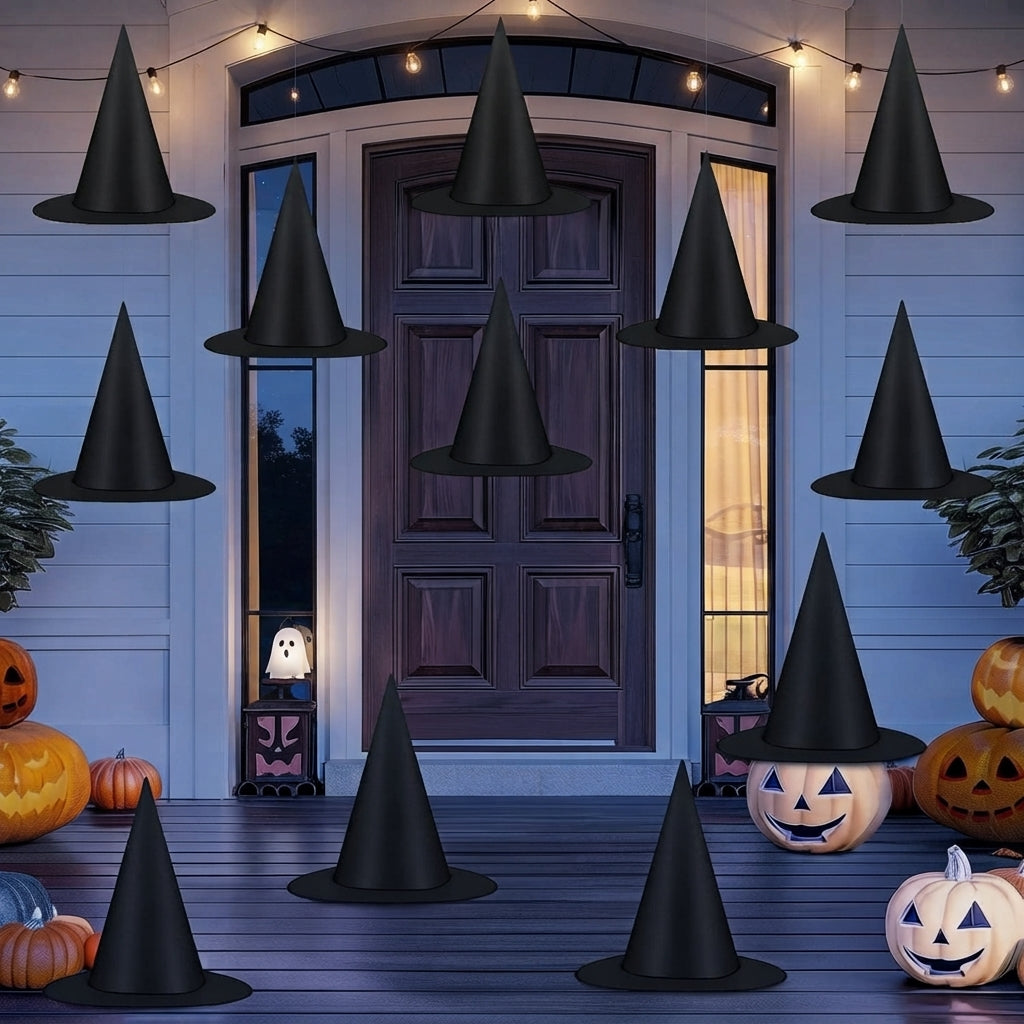 12 piece black hanging Halloween witch hat decoration set