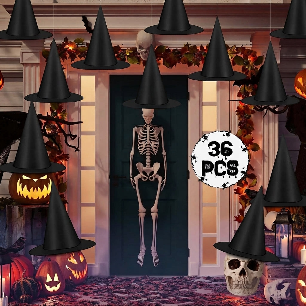 12 black witch hats for Halloween party decorating
