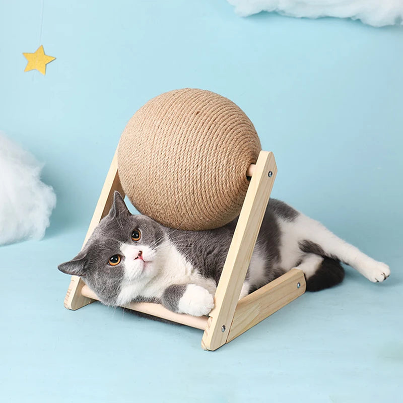 Cat playing with sisal scratching ball