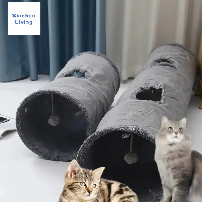 Foldable suede cat tunnel close-up detail