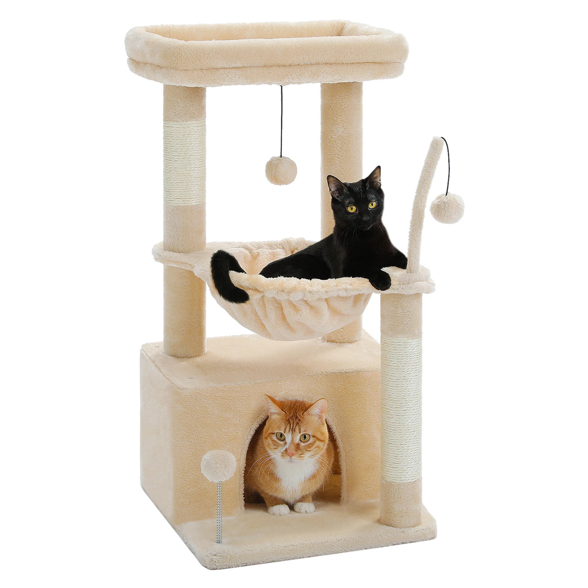 4-in-1 small cat tree assembly and size details