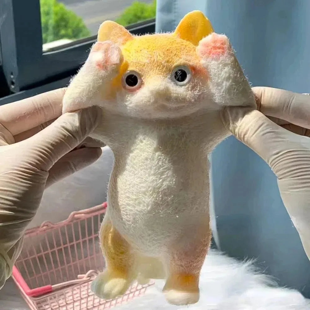 Gray chubby cat squishy stress relief toy with soft TPR texture