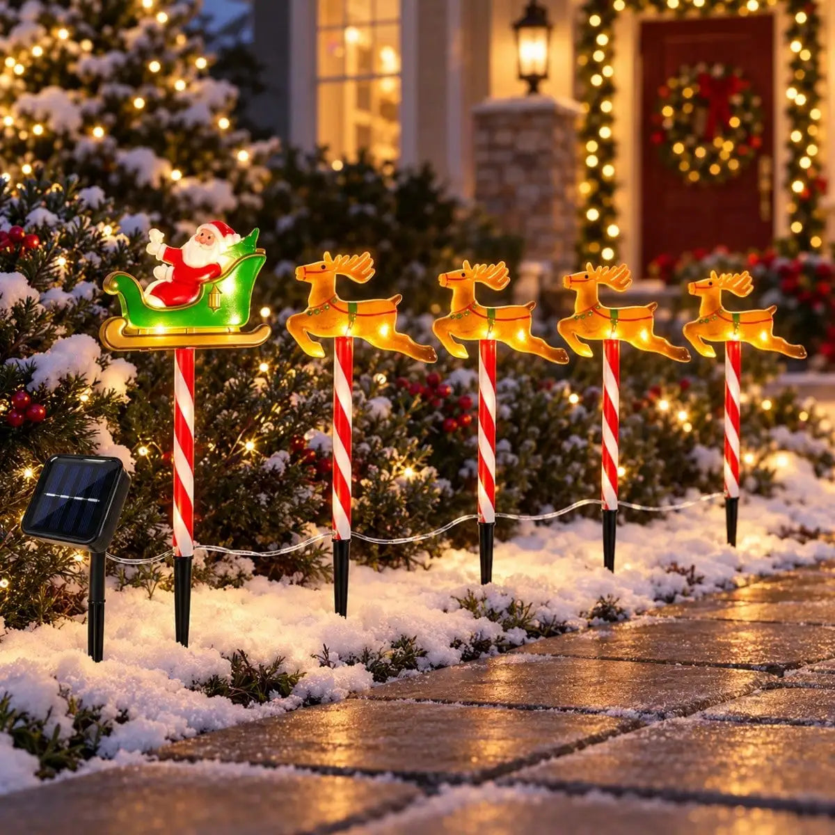 Solar Santa sleigh and reindeer Christmas stake lights