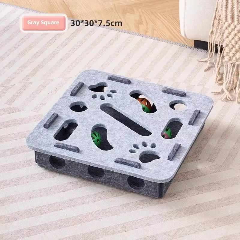 Felt cat puzzle box toy keeps pets busy