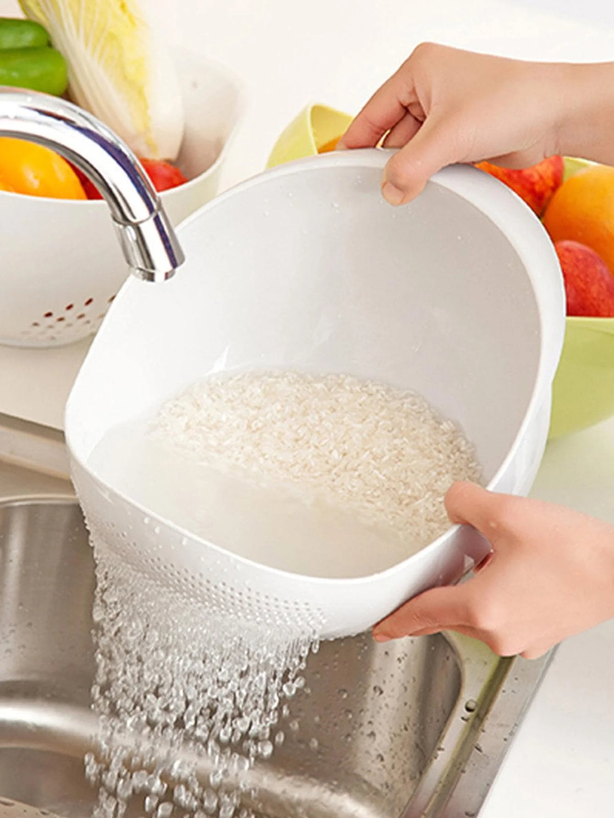 Blue colander drain basket