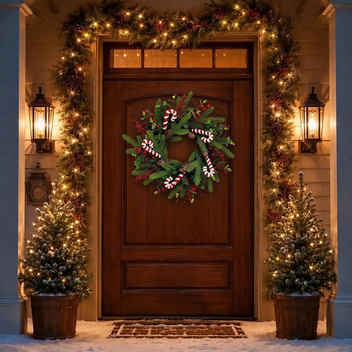 Candy cane Christmas wreath 20 inch with pinecones and red berries - image 4