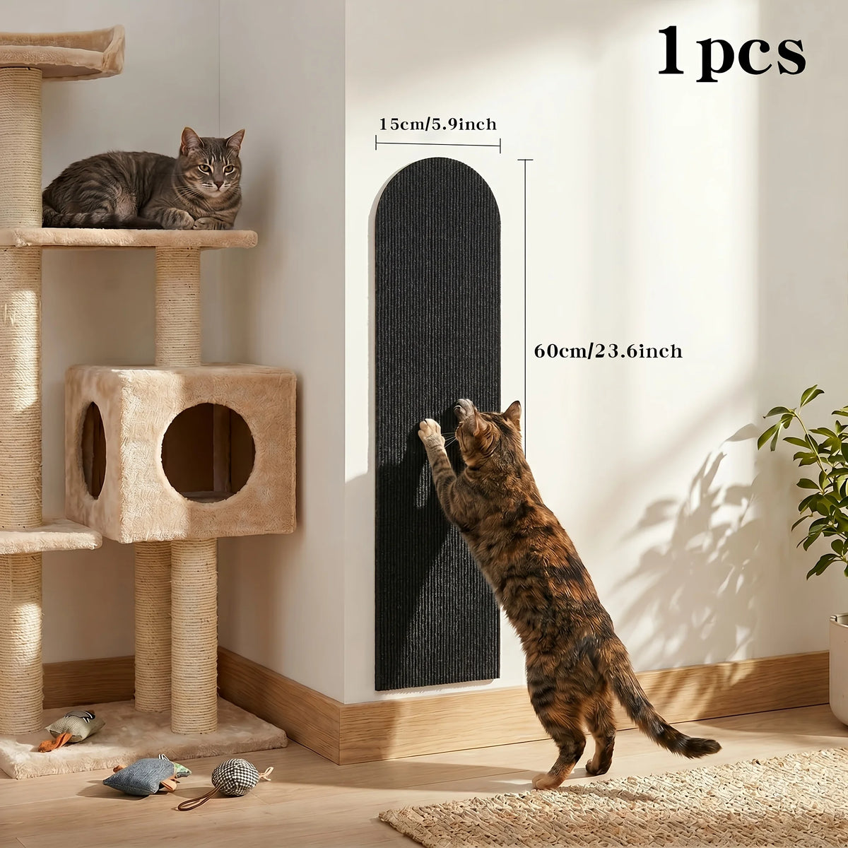 Cat scratcher mat on sofa arm