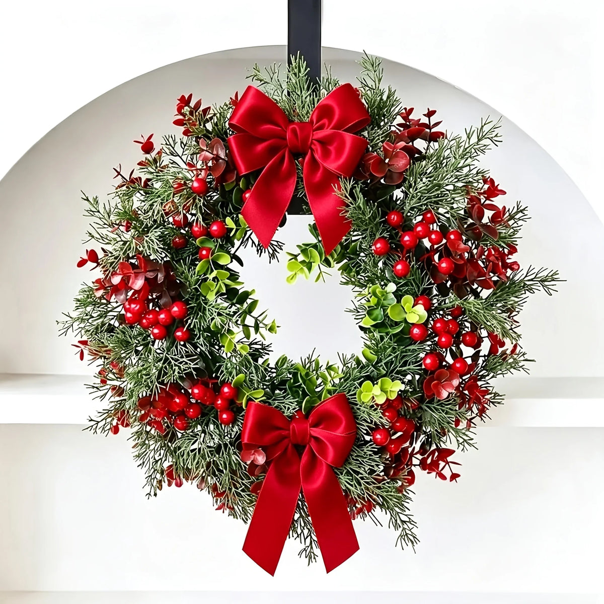 13.8 inch Christmas wreath with red bow and berries - image 3