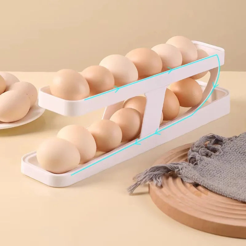 Egg dispenser holding eggs in the refrigerator