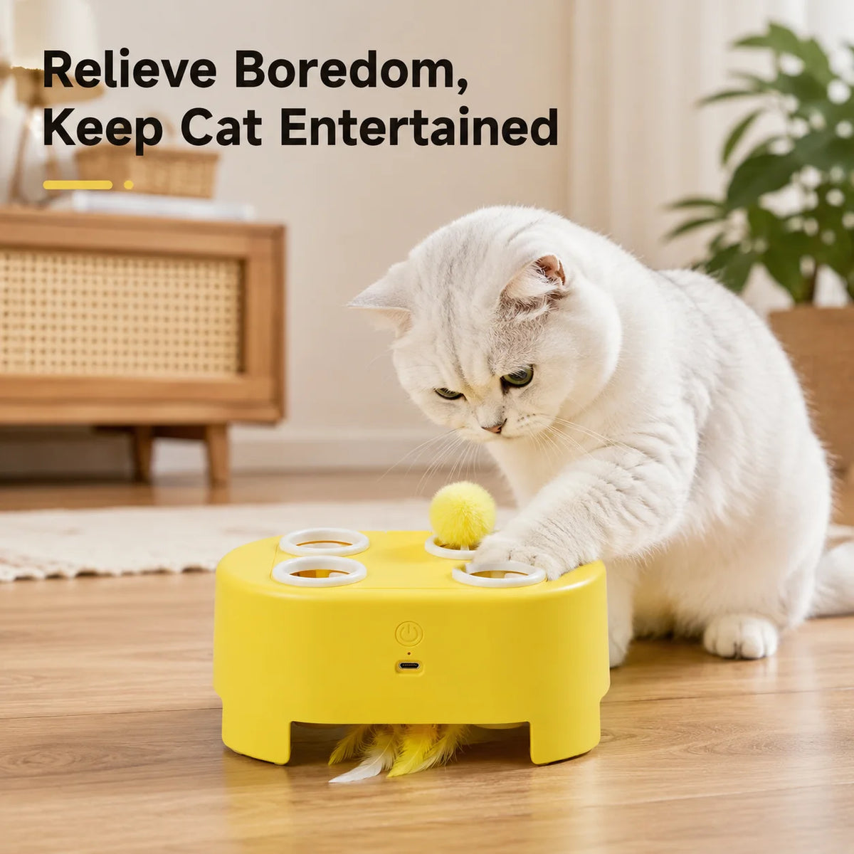 Automatic whack-a-mole cat toy close-up detail