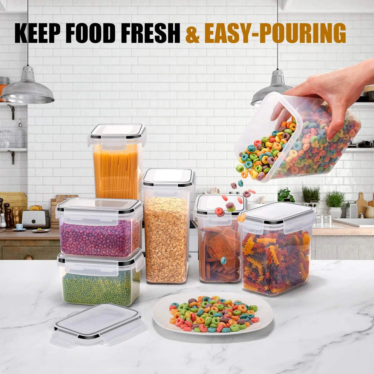 Airtight kitchen storage containers for cereal, pasta and flour