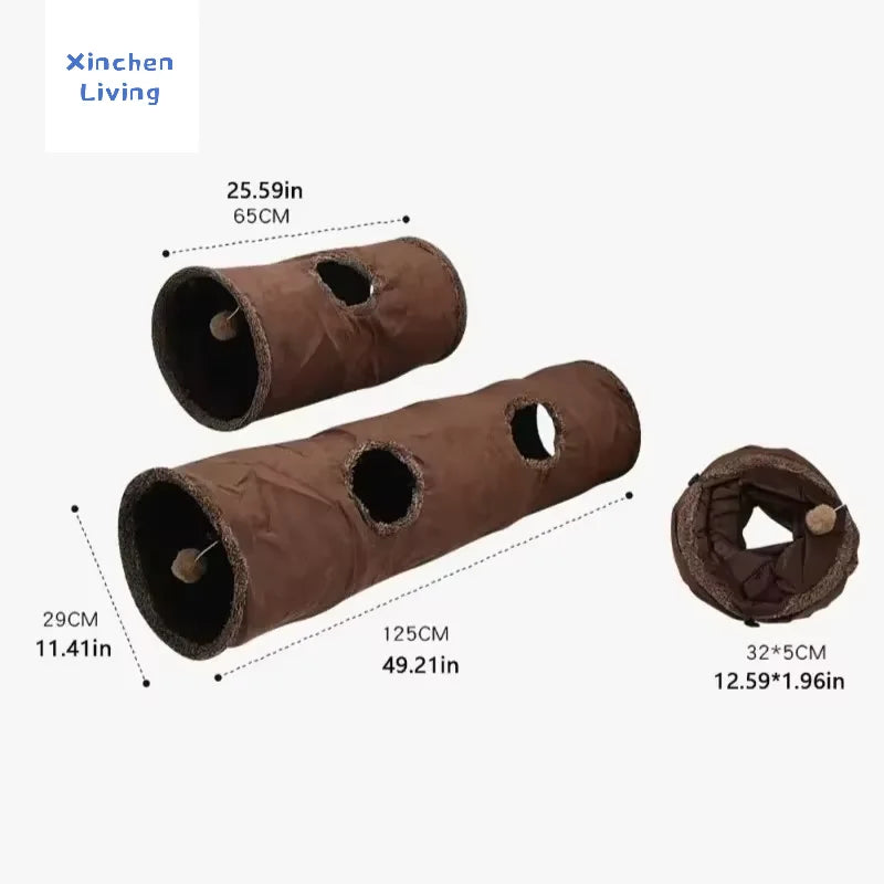 Foldable suede cat tunnel for indoor pets