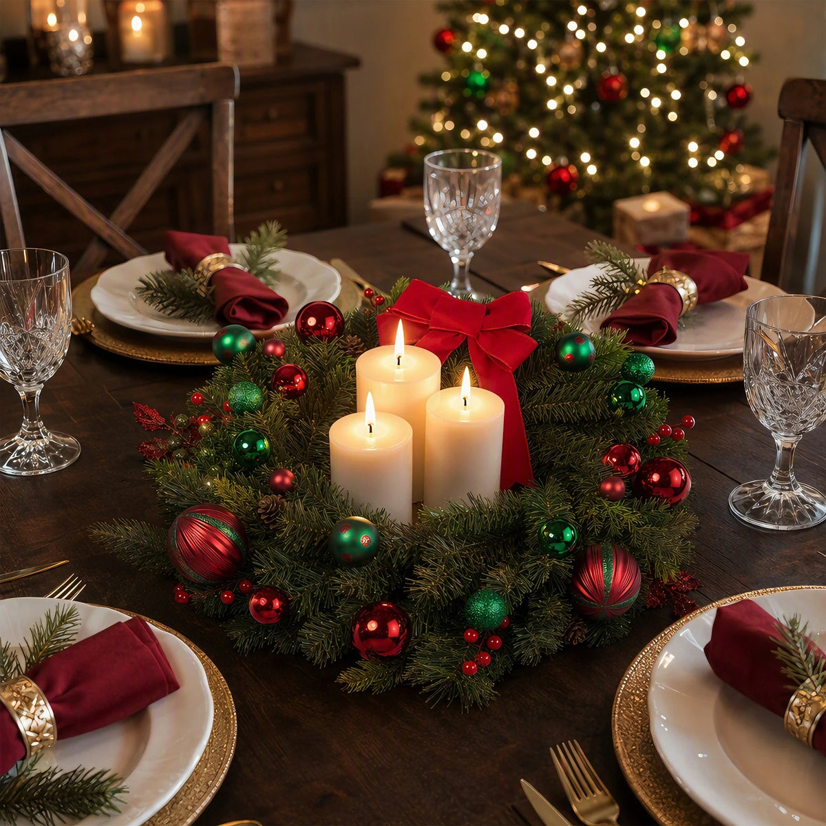 22 inch pre-lit Christmas wreath with red bow - image 5