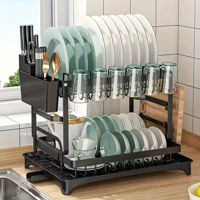 Black dish rack for kitchen counter
