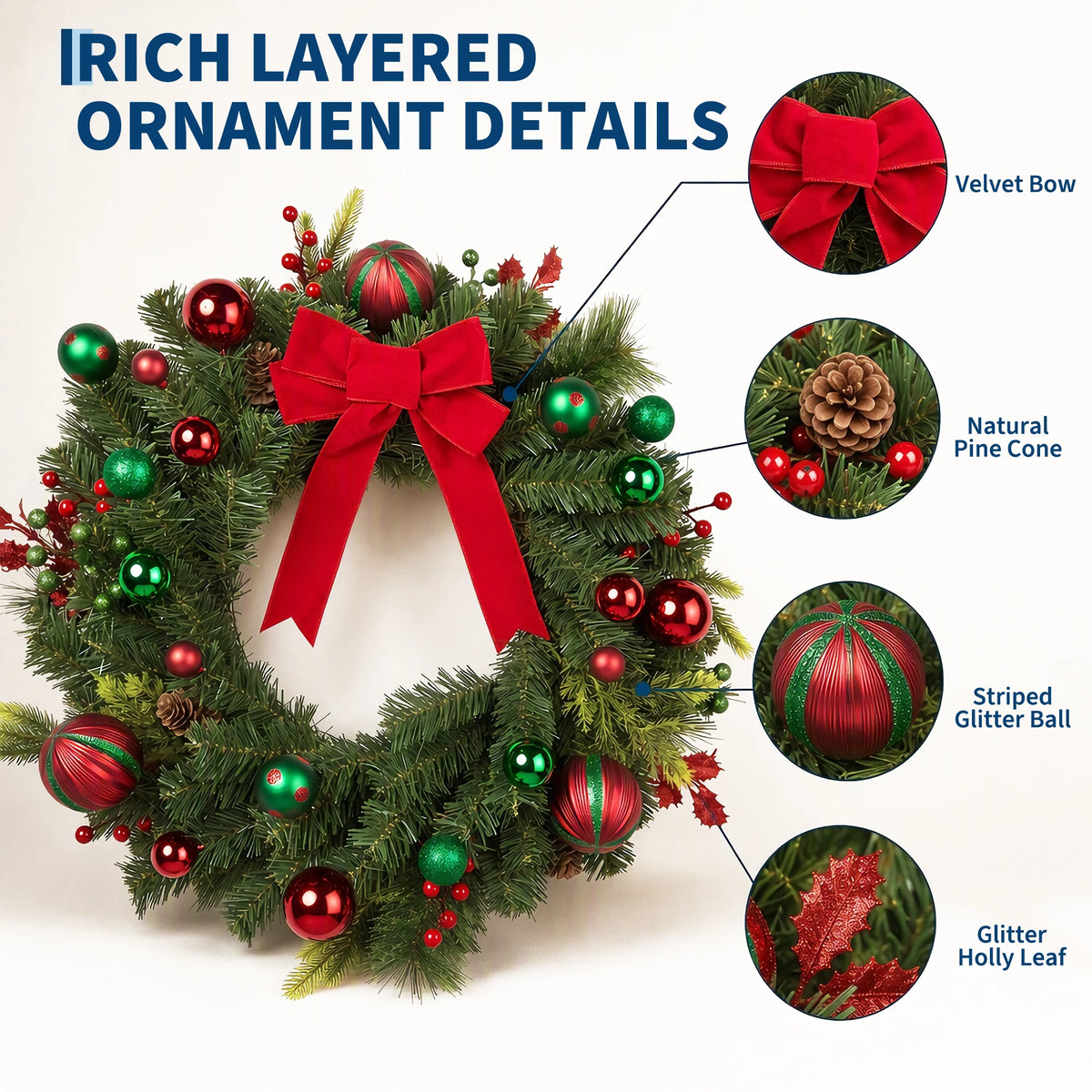 22 inch pre-lit Christmas wreath with red bow - image 4