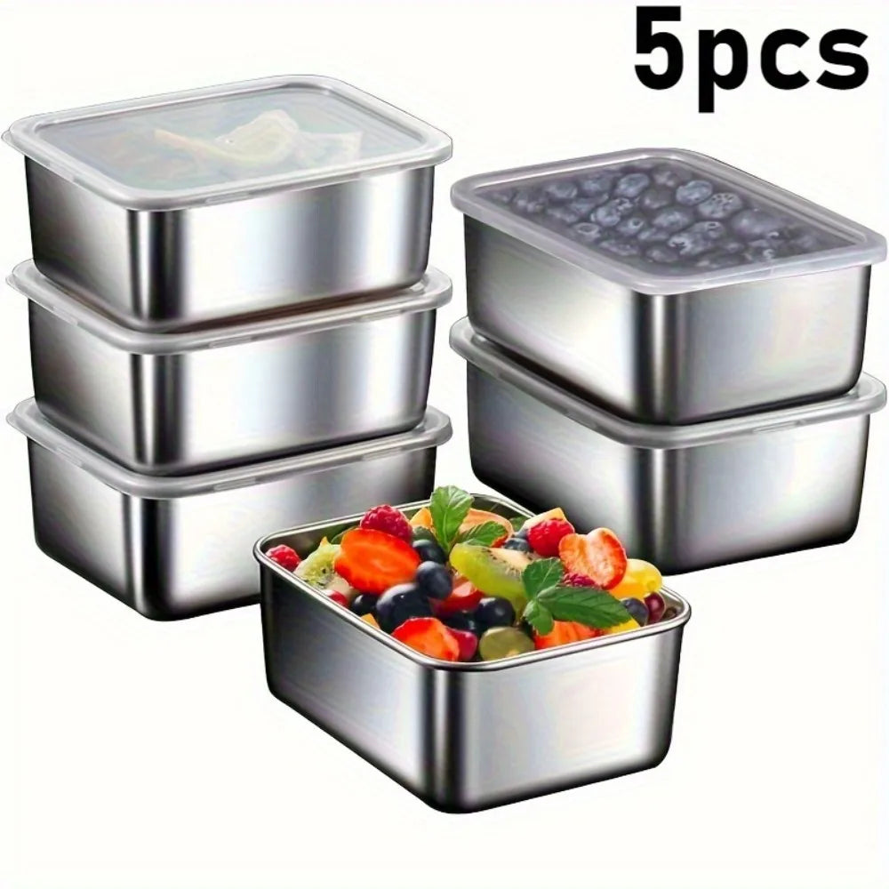 5-piece stainless steel food storage containers with airtight lids