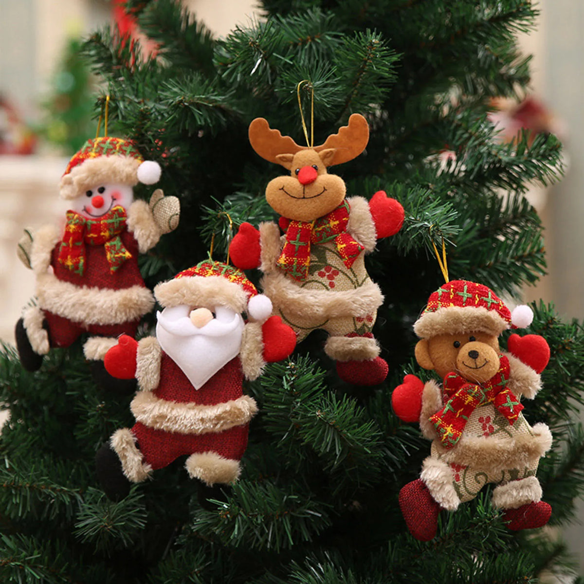 Fabric Christmas hanging ornaments Santa and snowman