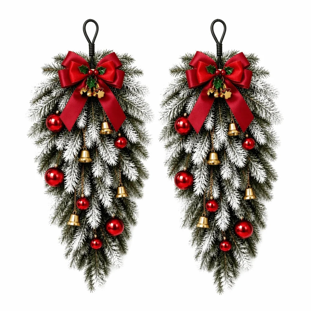 Norfolk pine Christmas swag set with red bow and gold bells - image 4