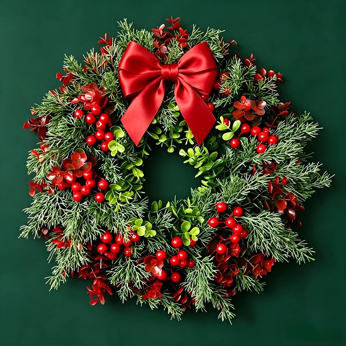 13.8 inch Christmas wreath with red bow and berries - image 5