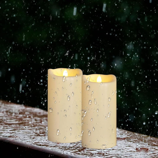 2-Pack Large Waterproof Flameless LED Pillar Candles, 4"x8", Battery Operated with Remote & Timer, Flickering Electric Candles for Outdoor & Indoor Decor