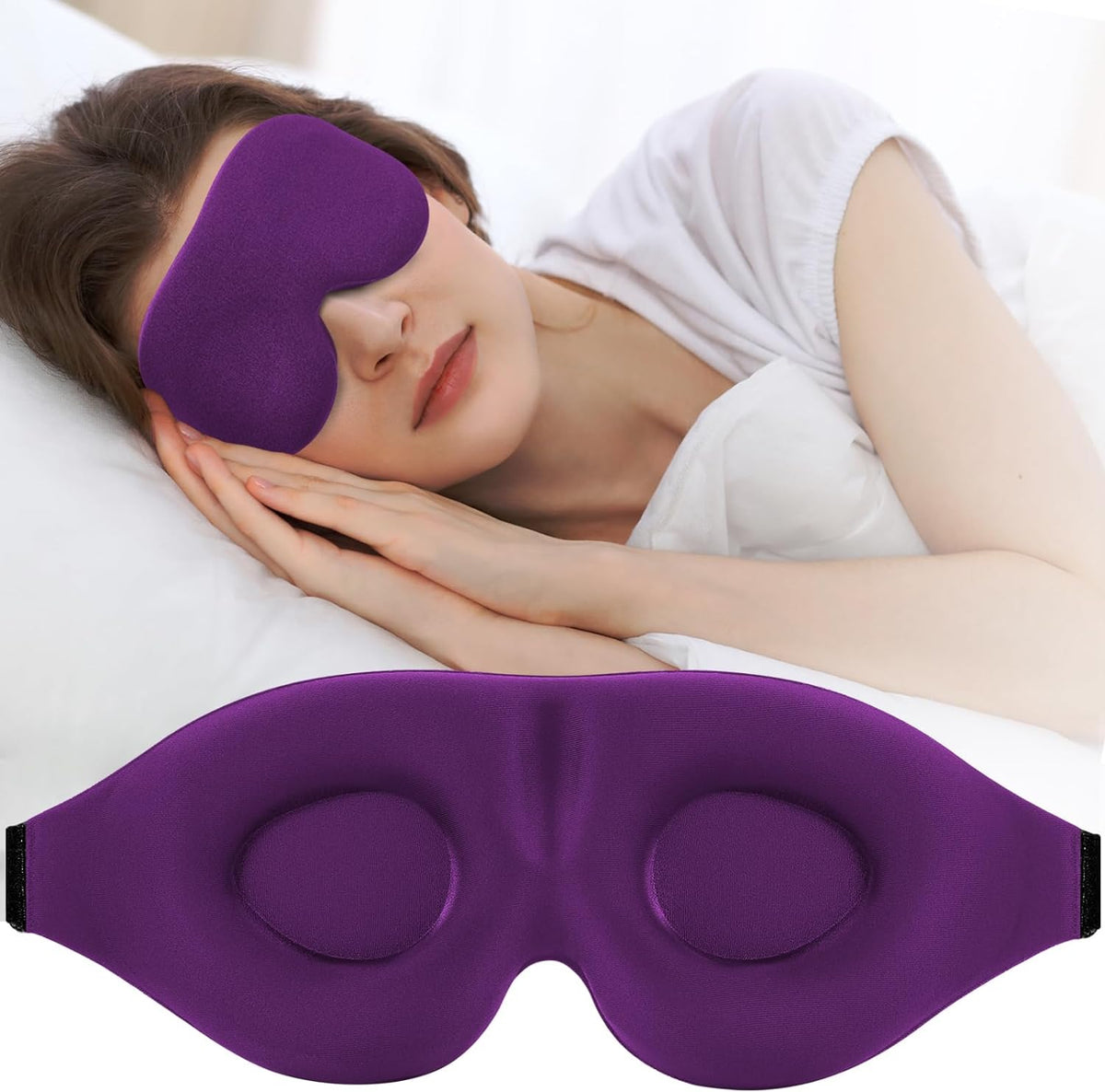 3D Contoured Sleep Mask for Side Sleepers – Light-Blocking Eye Mask with Adjustable Strap for Travel, Nap & Night Sleep (Black)
