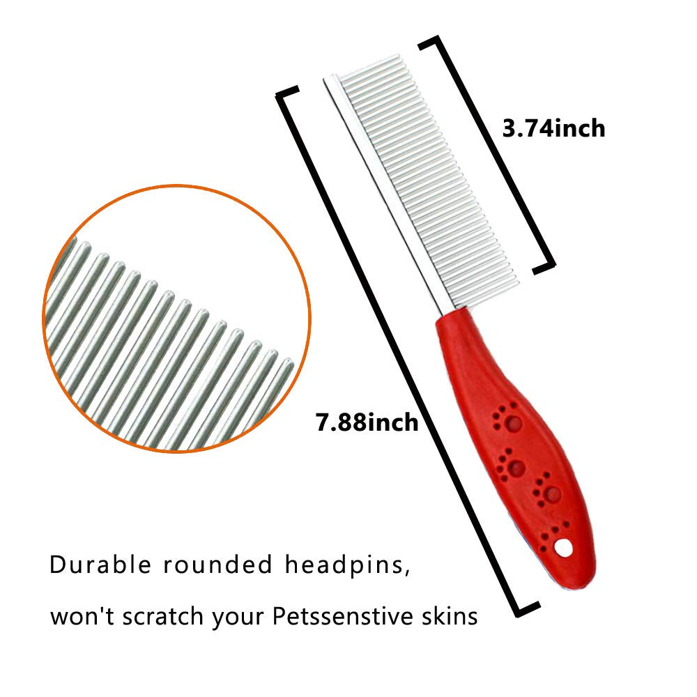 2-Pack Pet Grooming Combs for Dogs & Cats – Stainless Steel Teeth for Removing Matted Fur, Knots & Tangles (Red)