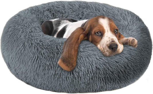 Donut Cuddler Dog Bed – Soft Faux Fur, Machine Washable, Non-Slip Bottom, Delicate Edge