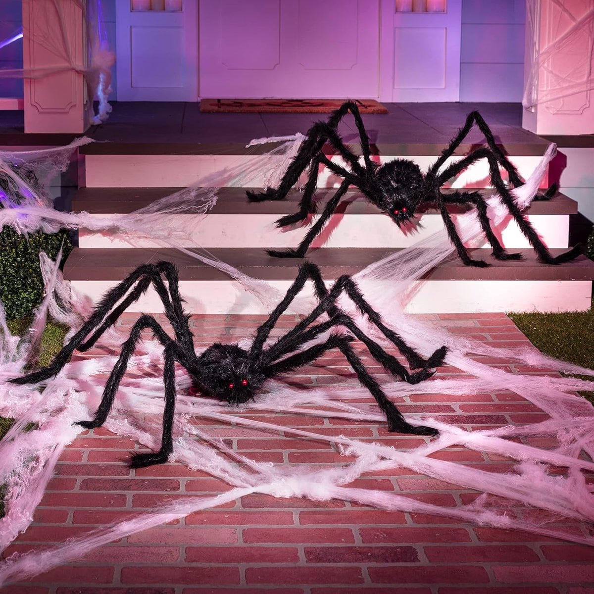 Scary red eyed giant spider Halloween decoration