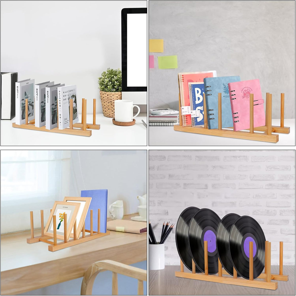 2-Pack Bamboo Wooden Dish Racks, Vertical Plate & Pot Holders for Kitchen Cabinet, Bowls, Cups, Lids, Cutting Boards & Books