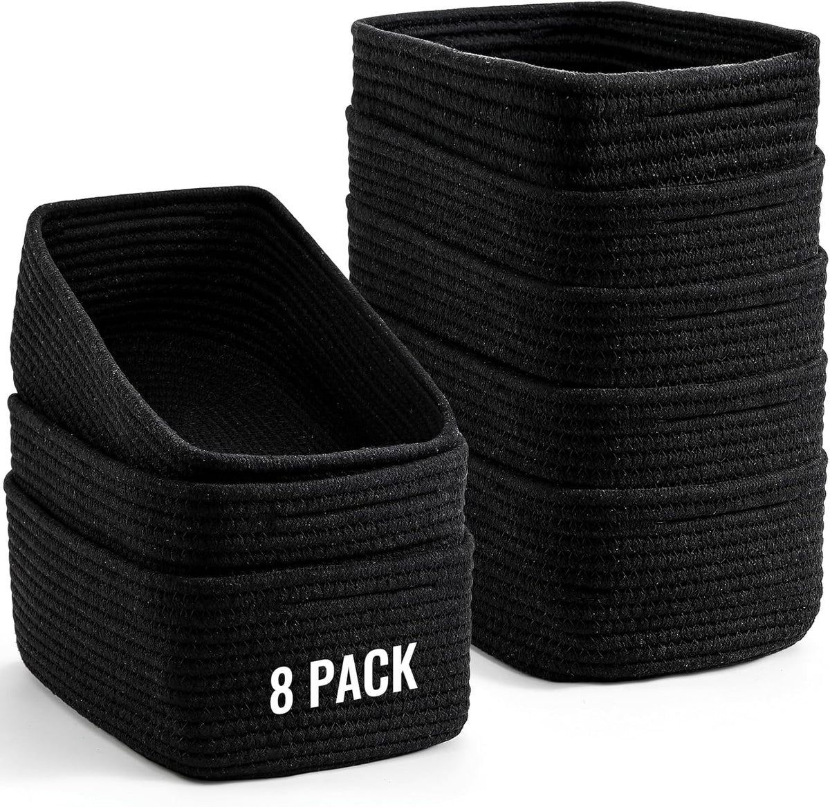 8 Pack Small Storage Baskets for Organizing, Woven Rope Bins for Bathroom, Closet, Shelf Organizer, Cute Cube Decorative Box for Towels, Baby Nursery, Toys, Gift Empty Baskets - 11.5"X7.5"X4.7"-Brown