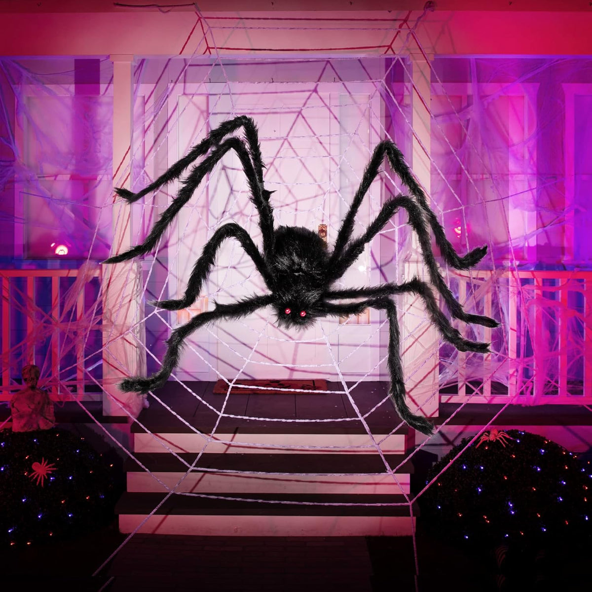 Hairy black spider Halloween props for yard and party decor