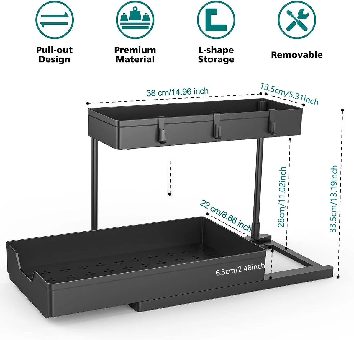 2-Pack Under Sink Organizer, 2-Tier Sliding Storage Drawers for Kitchen & Bathroom
