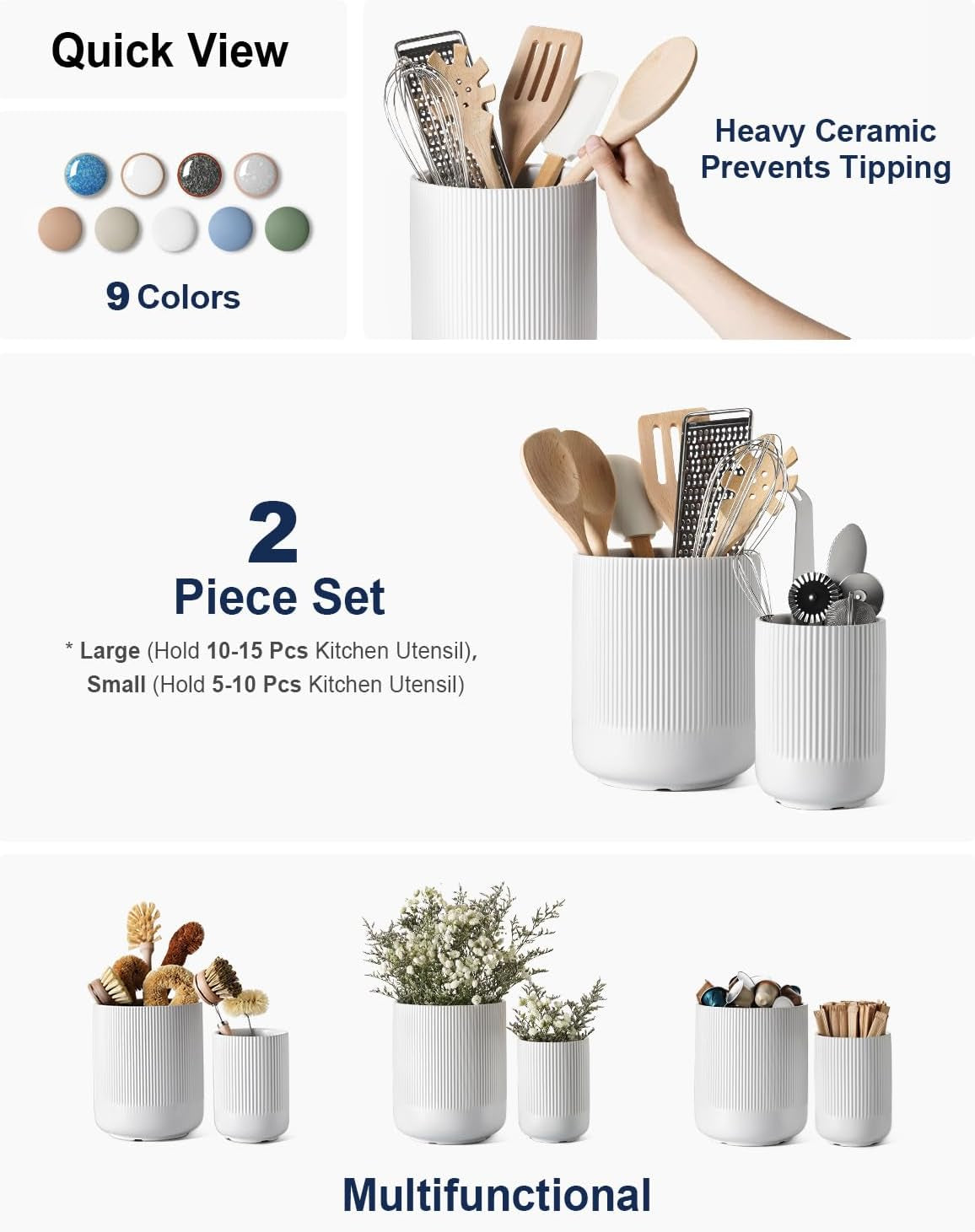 Ceramic Kitchen Utensil Holder Set of 2