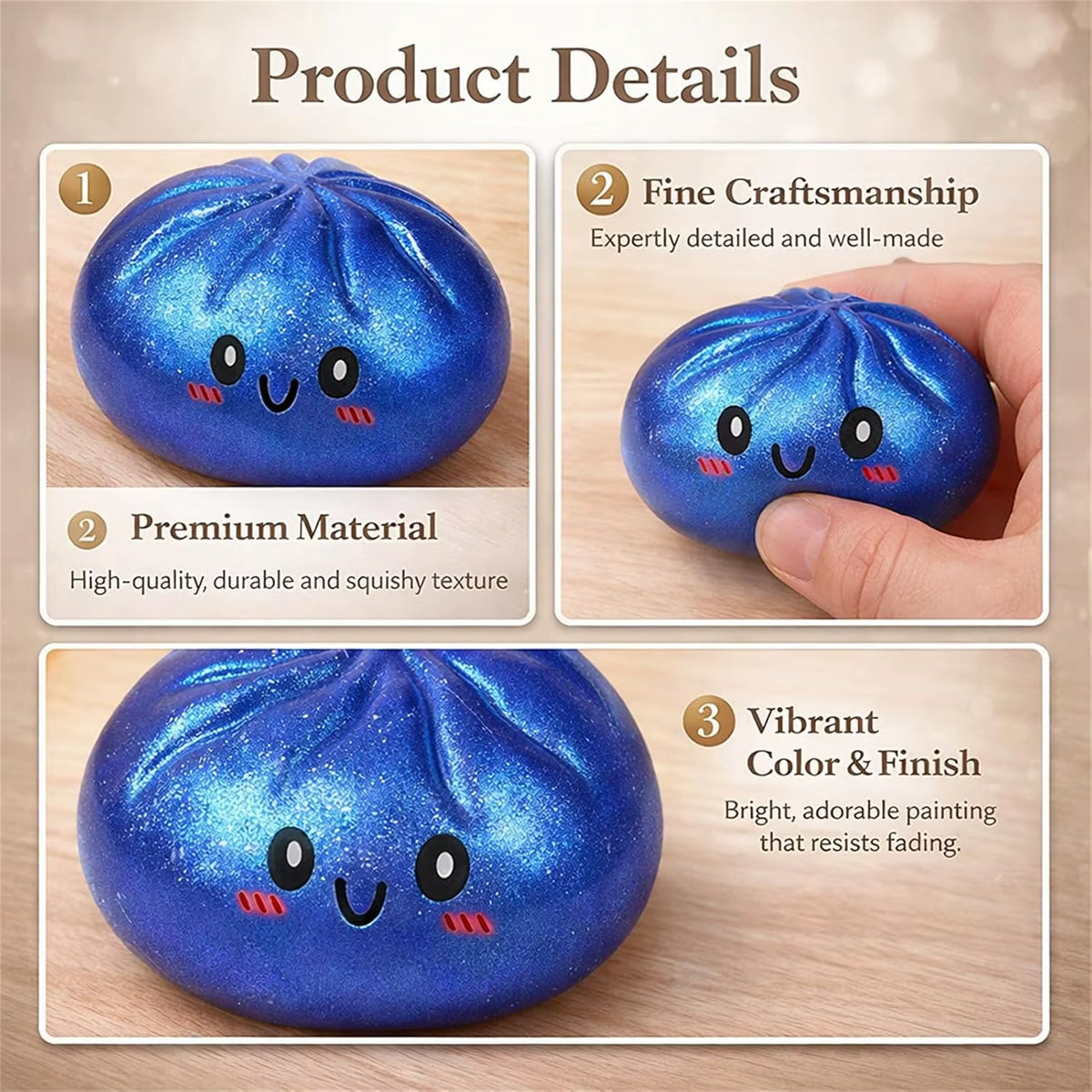 Glitter-filled dumpling fidget toy with soft sensory texture