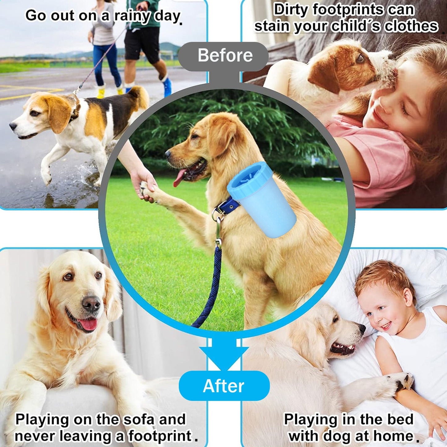 Portable Dog Paw Washer Set – Silicone Cleaner Cup with 3 Towels & Adjustable Bath Brush for Medium & Large Dogs