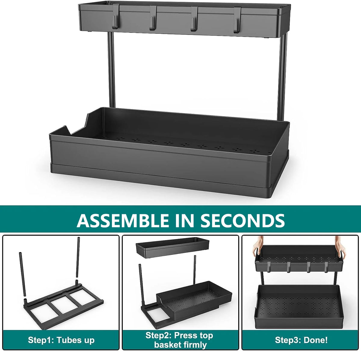 2-Pack Under Sink Organizer, 2-Tier Sliding Storage Drawers for Kitchen & Bathroom