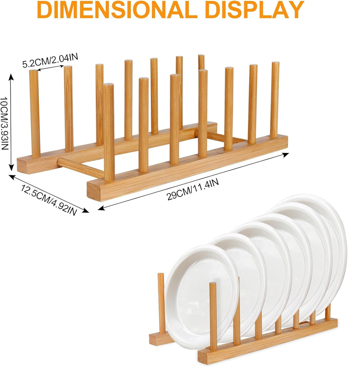 2-Pack Bamboo Wooden Dish Racks, Vertical Plate & Pot Holders for Kitchen Cabinet, Bowls, Cups, Lids, Cutting Boards & Books