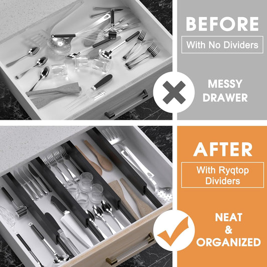 4-Pack Adjustable Bamboo Drawer Dividers, 12–17" for Kitchen, Closet, Dresser, Bedroom & Office Organization