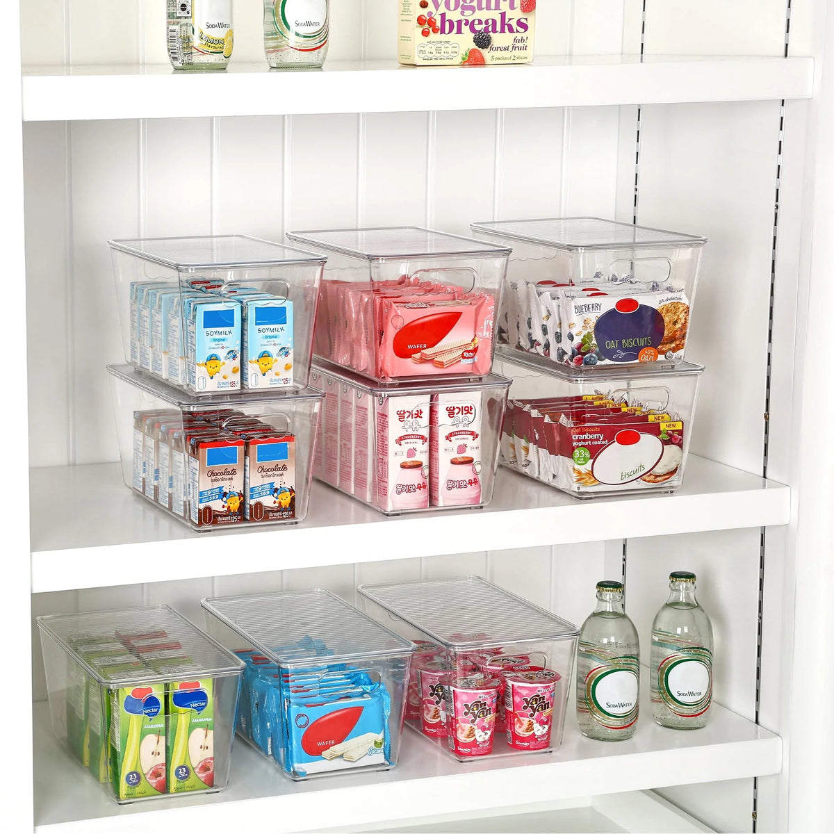 6 Pack Clear Plastic Storage Bins with Lids, Pantry Organizer, for Cabinet, Kitchen, Medium
