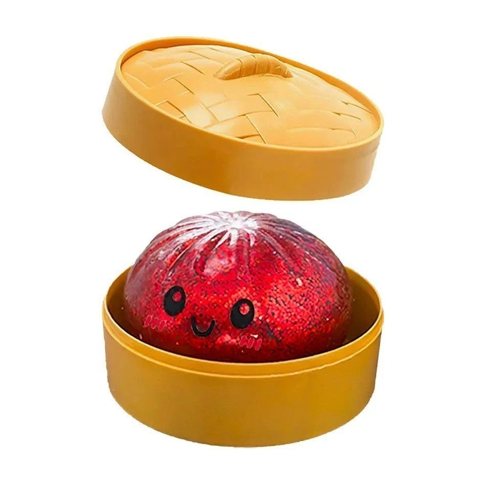 Close-up of rare glitter dumpling squishy with sparkling finish