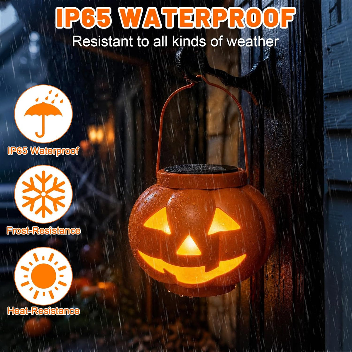 BRIGHTDECK 2 pack Halloween pumpkin solar lanterns with portable outdoor design