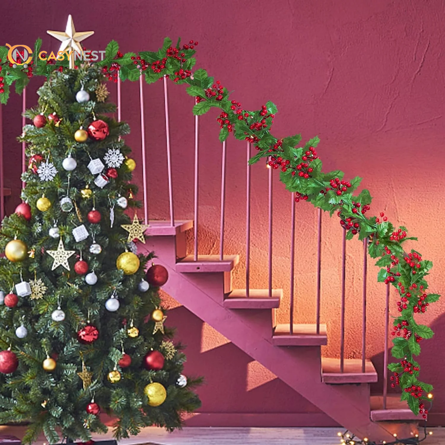 5.9FT Artificial Christmas Garland with Lights – Indoor & Outdoor Xmas Home Table Decor