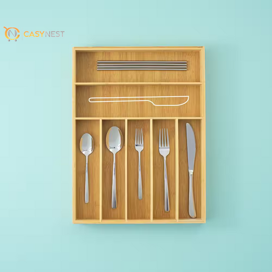 7 Slot Bamboo Flatware Organizer-Natural Bamboo