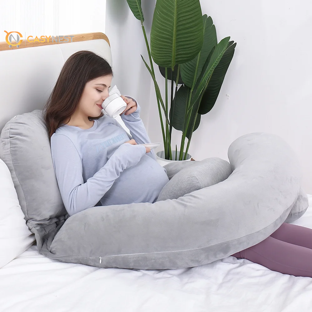 60In Extra Large U-Shaped Pregnancy Pillow with Removable Cover (Gray) 7D PP Cotton