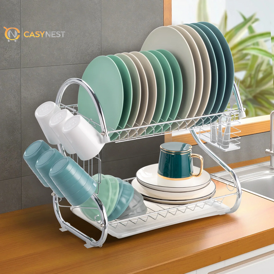 Kitchen Stainless Steel Dish Cup Drying Rack Holder 2-Tier Dish Rack Sink Drainer