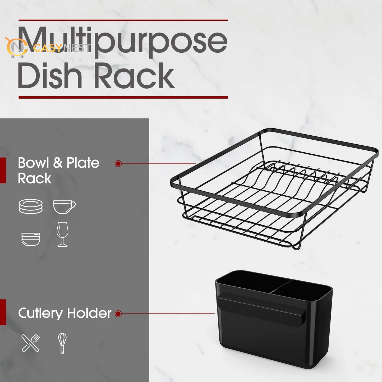 Dish Drying Rack- Space-Saving Dish Rack, Dish Racks for Kitchen Counter, Stainless Steel Kitchen Drying Rack with a Cutlery Holder