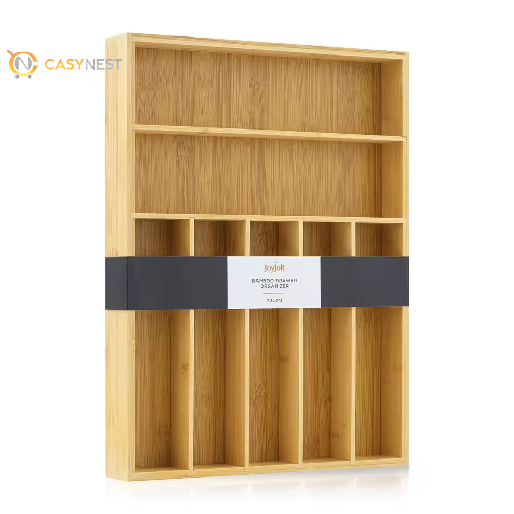 7 Slot Bamboo Flatware Organizer-Natural Bamboo