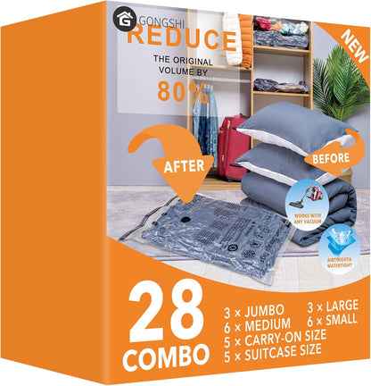 24-Pack Vacuum Storage Bags with Electric Pump – Jumbo, Large, Medium, Small & Roll-Up Bags for Clothes, Bedding, Pillows & Travel